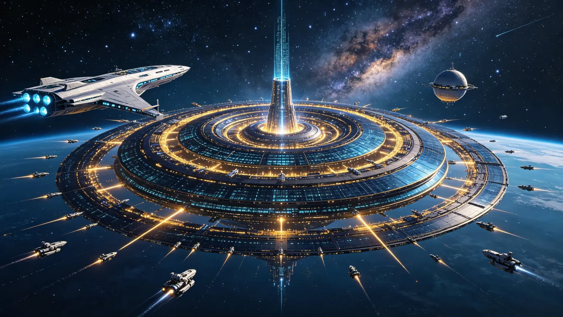 科幻馆主视觉：悬浮于星海之间的太空城市