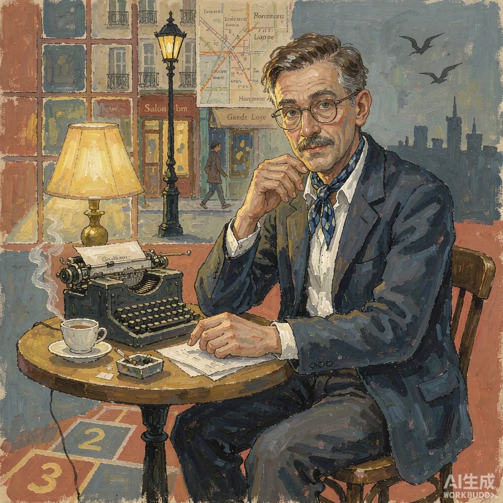 Julio Cortázar — editorial portrait illustration